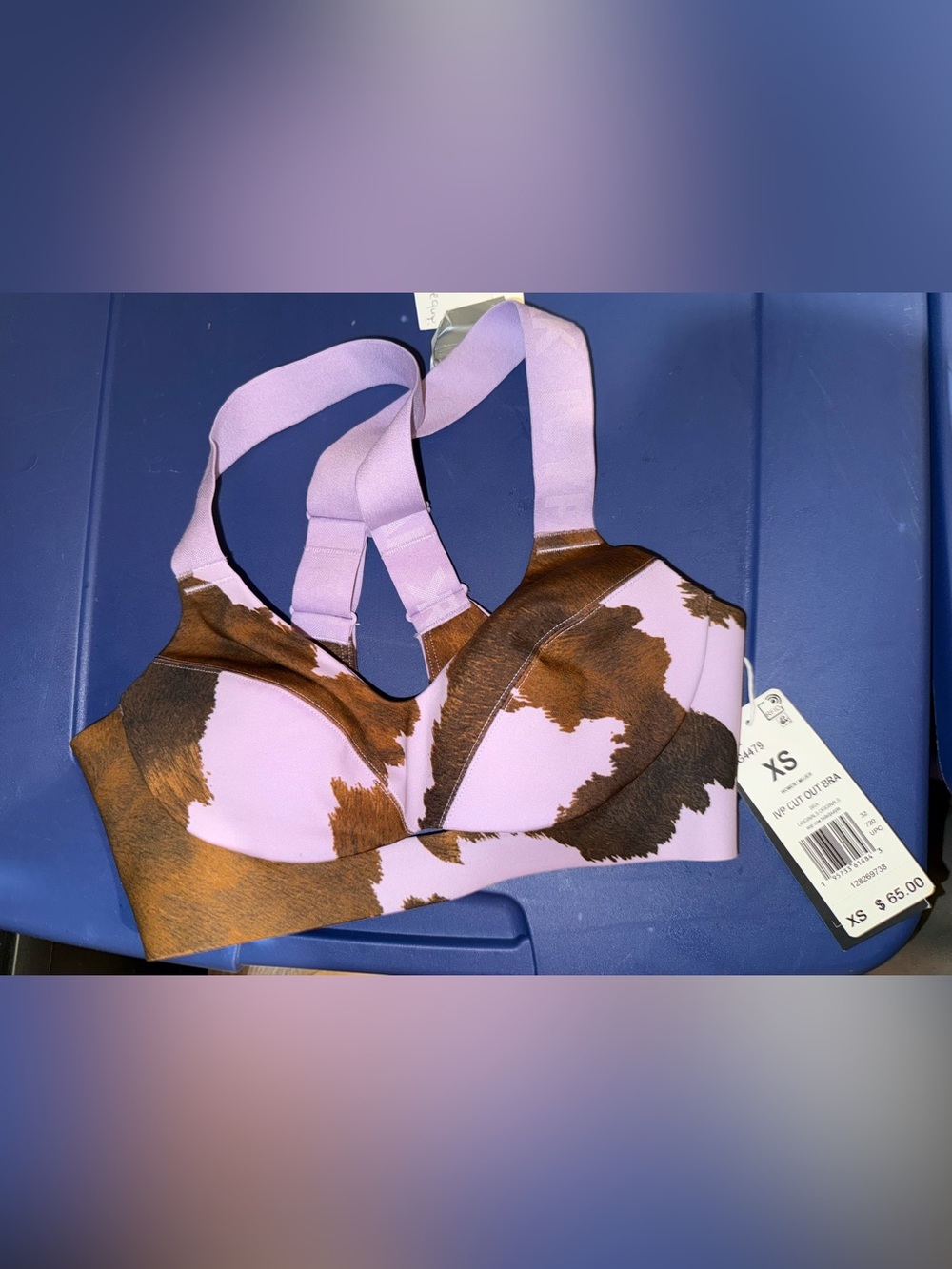 IVY PARK Lilac & Brown Cow-Print Support Sports Bra